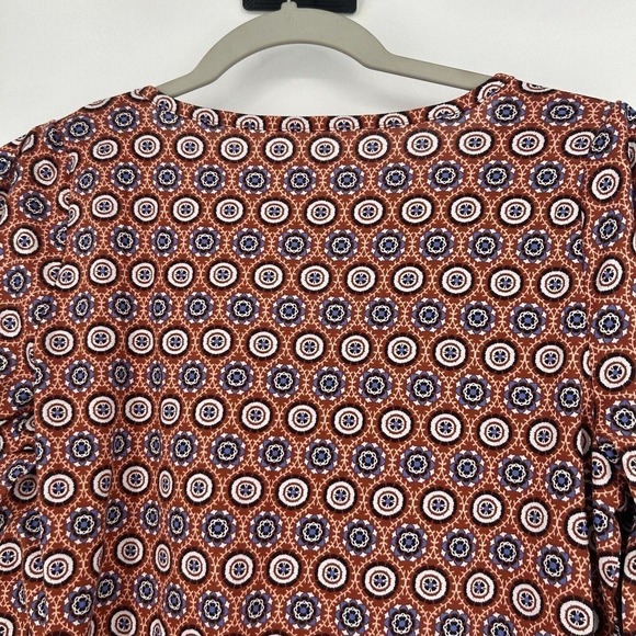 NEW LOFT Medallion Pleated V Neck Long Balloon Sleeve Tee Shirt Orange Size S - Picture 7 of 11
